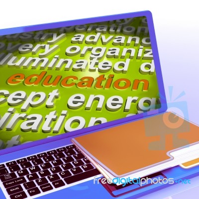 Education Word Cloud Laptop Means Teaching Schooling Or Training… Stock Image