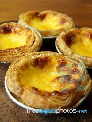 Egg Tarts On Wood Background Stock Photo