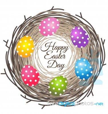 Eggs In Bird Nest For Easter Day Card Stock Image