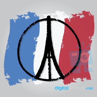 Eiffel Tower ,peace Symbol Icon On France Flag Stock Image