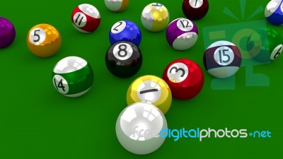 Eight Ball Pool - Balls Scattered Shortly After Break Shot Stock Image