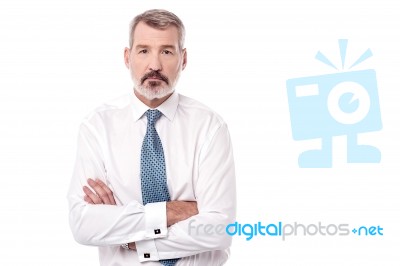 Elderly Businessman Posing With Arms Crossed Stock Photo