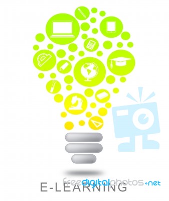 Elearning Lightbulb Means Online Education And Studying Stock Image