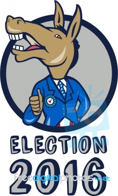 Election 2016 Democrat Donkey Mascot Circle Cartoon Stock Image