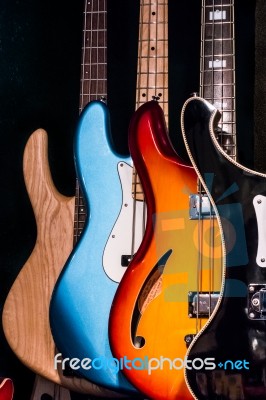 Electric Guitars On Display In A Music Shop Stock Photo