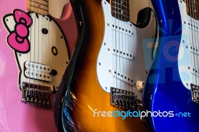 Electric Guitars On Display In A Music Shop Stock Photo