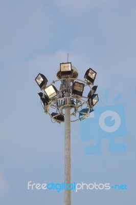 Electric Light Pole In Evening Sky Stock Photo