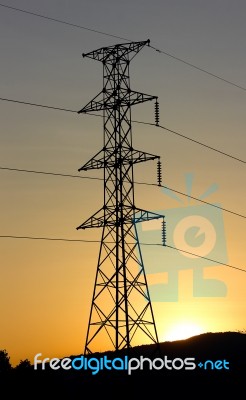 Electric Line And Sunset Stock Photo