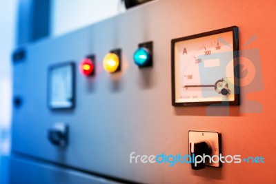 Electric Outdoor Fuse Box In Soft Light Stock Photo