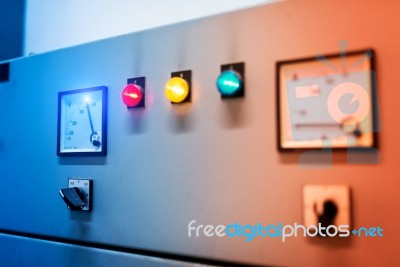 Electric Outdoor Fuse Box In Soft Light Stock Photo