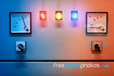 Electric Outdoor Fuse Box In Soft Light Stock Photo