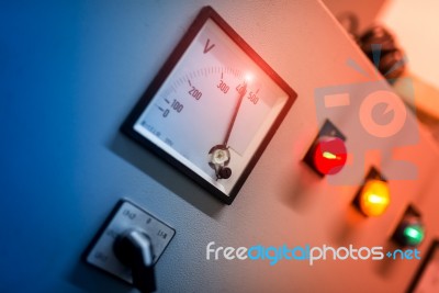 Electric Outdoor Fuse Box In Soft Light Stock Photo