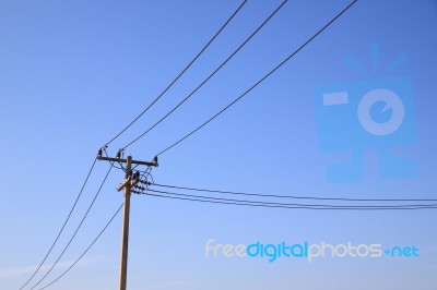 Electric Pole Which Separated Wire Stock Photo