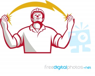 Electrician Lightning Bolt Hands Retro Stock Image