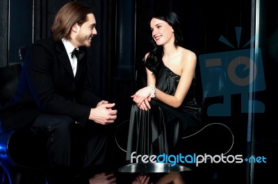 Elegant Love Couple In Luxury Restaurant Stock Photo