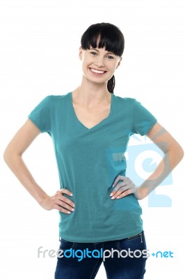 Elegant Trendy Cheerful Woman In Casuals Stock Photo