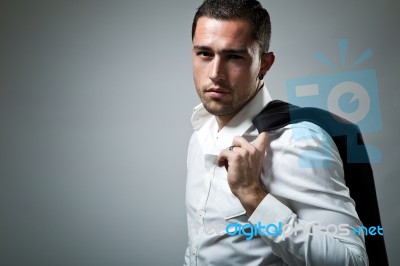 Elegant Young Handsome Man. Studio Fashion Portrait Stock Photo