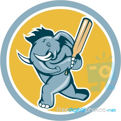 Elephant Batting Cricket Bat Cartoon Stock Image