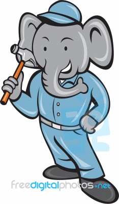 Elephant Builder Holding Hammer Cartoon Stock Image