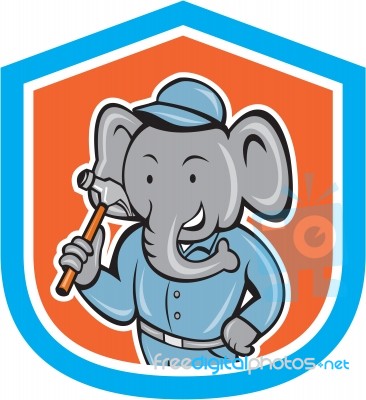 Elephant Builder Holding Hammer Crest Cartoon Stock Image