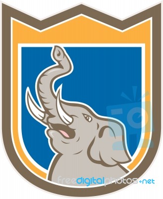 Elephant Head Roaring Trunk Up Shield Cartoon Stock Image