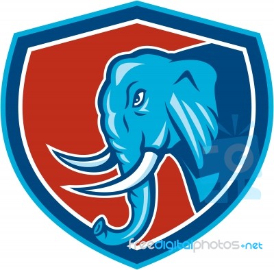 Elephant Head Side Shield Cartoon Stock Image