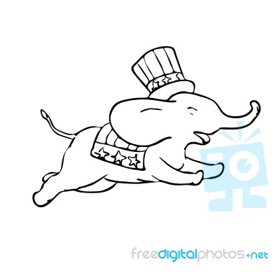 Elephant Jumping Black And White Drawing Stock Image