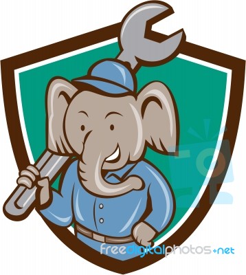 Elephant Mechanic Spanner Shoulder Crest Cartoon Stock Image