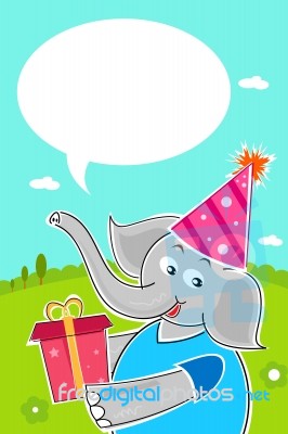 Elephant With Birthday Gift Stock Image