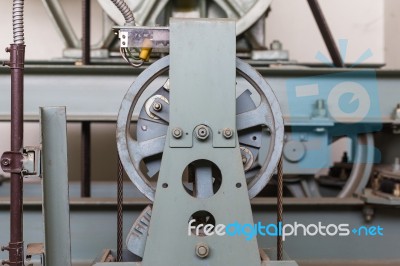 Elevator Shaft Maintenance. Cable Control Stock Photo