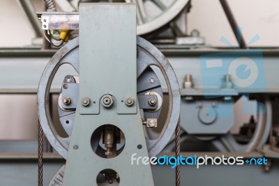 Elevator Shaft Maintenance. Cable Control Stock Photo