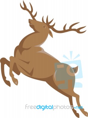 Elk Stag Deer Jumping Retro Stock Image