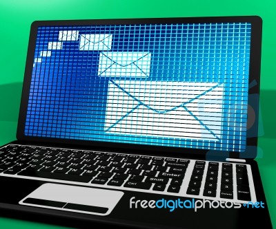 Email Icon On Laptop Shows Emailing Or Contacting Stock Image