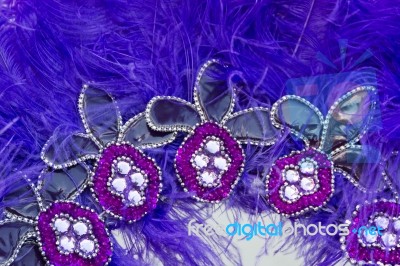 Embroidered Helmet With Stones And Feathers For Carnival Stock Photo