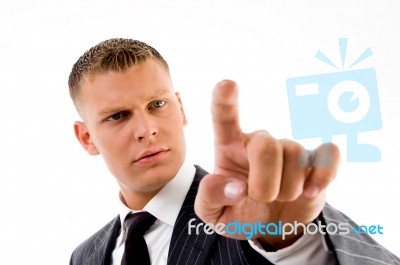 Employee Pointing Forwards Stock Photo