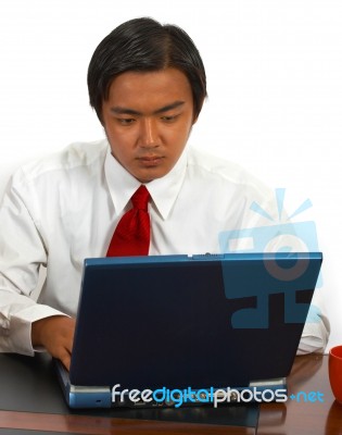 Employee Using Computer Stock Photo