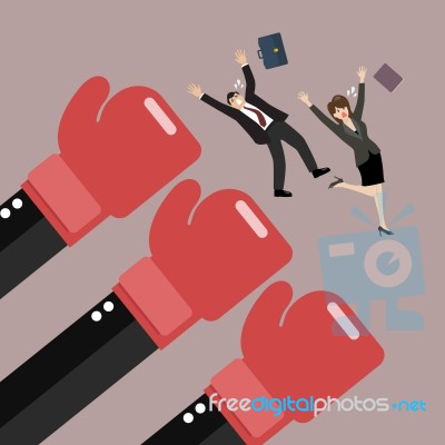 Employees Punched By Boss Big Hands Stock Image