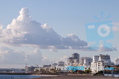 Empty Beach In Quarteira Stock Photo