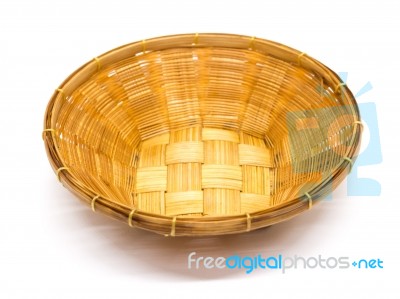 Empty Brown Wicker Woven Basket Isolated Stock Photo