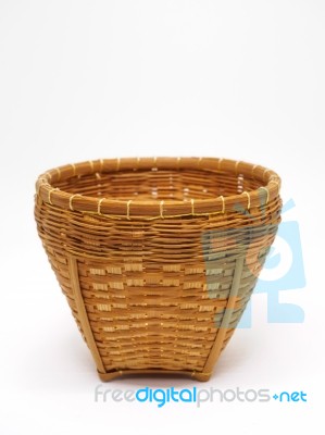 Empty Brown Wicker Woven Basket Isolated Stock Photo