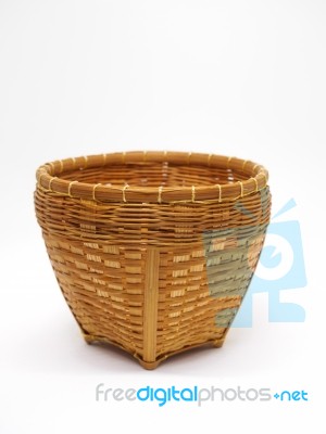 Empty Brown Wicker Woven Basket Isolated Stock Photo