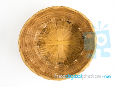 Empty Brown Wicker Woven Basket Isolated Stock Photo