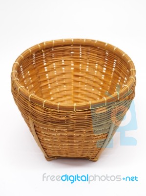 Empty Brown Wicker Woven Basket Isolated Stock Photo