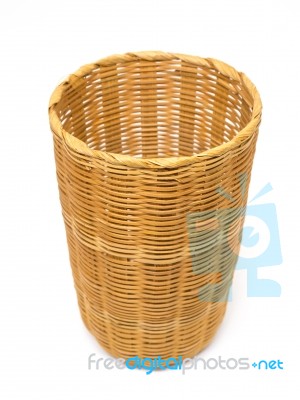 Empty Brown Wicker Woven Basket Isolated Stock Photo