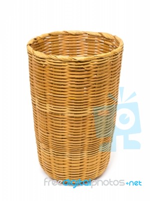 Empty Brown Wicker Woven Basket Isolated Stock Photo