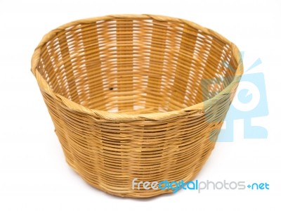 Empty Brown Wicker Woven Basket Isolated Stock Photo