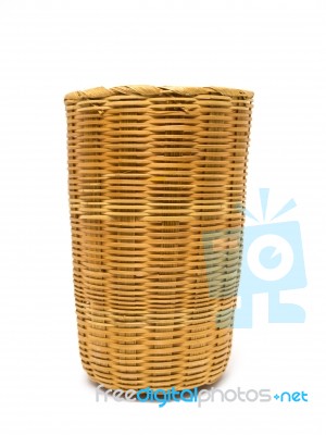 Empty Brown Wicker Woven Basket Isolated Stock Photo