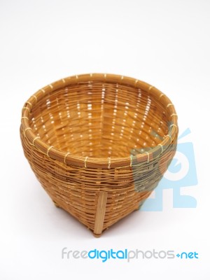 Empty Brown Wicker Woven Basket Isolated Stock Photo