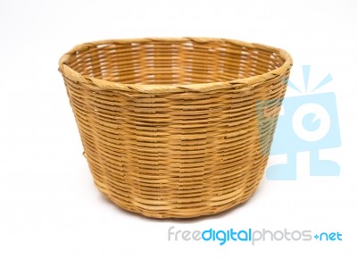 Empty Brown Wicker Woven Basket Isolated Stock Photo