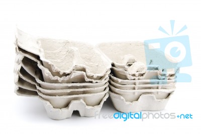 Empty Egg Boxes On White Stock Photo